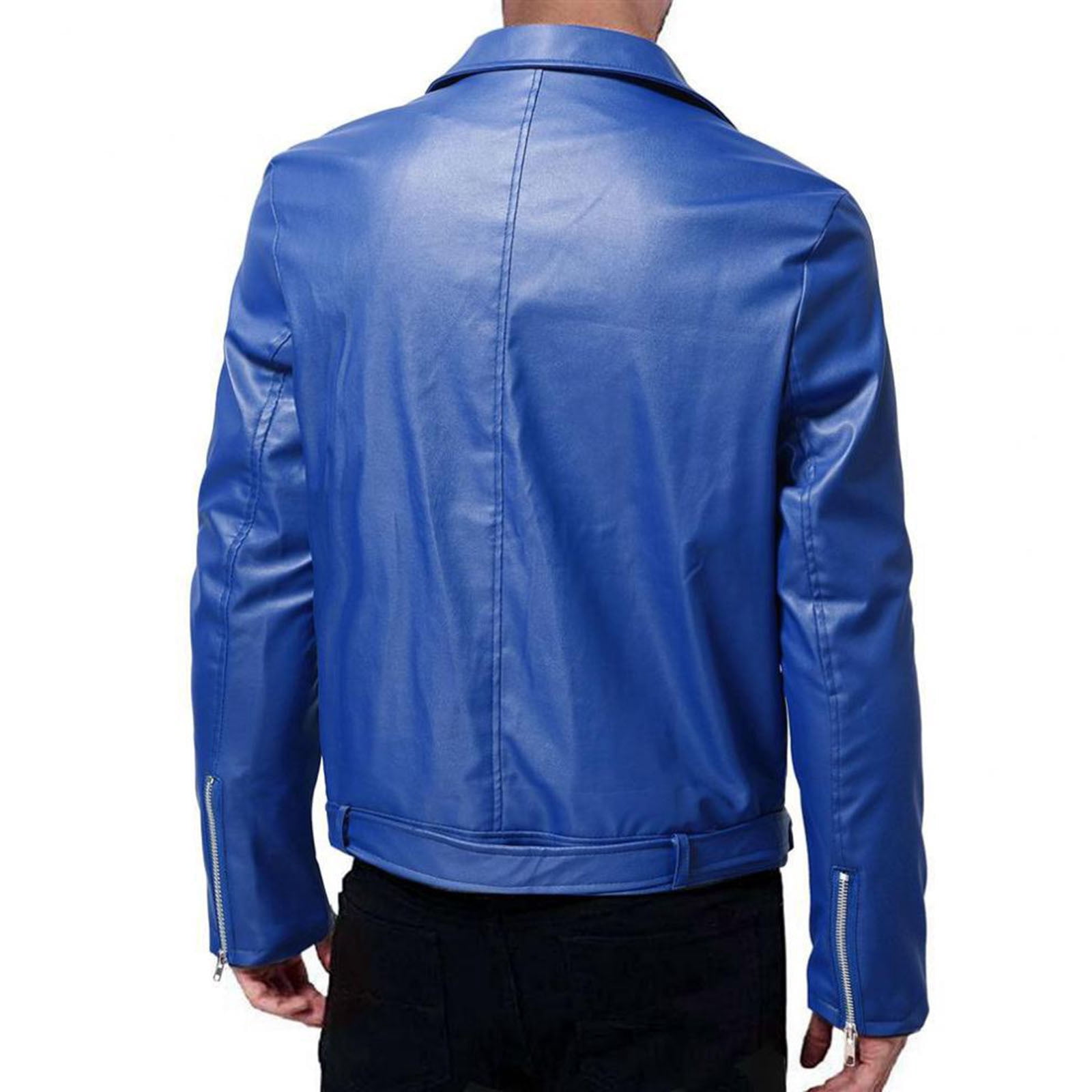 DUMUIELD Men Faux Leather Jacket Full Zip Up Collar PU Leather Motorcycle Jacket Plus Size Bomber Coat Outwear with Pockets Dark Blue,XS