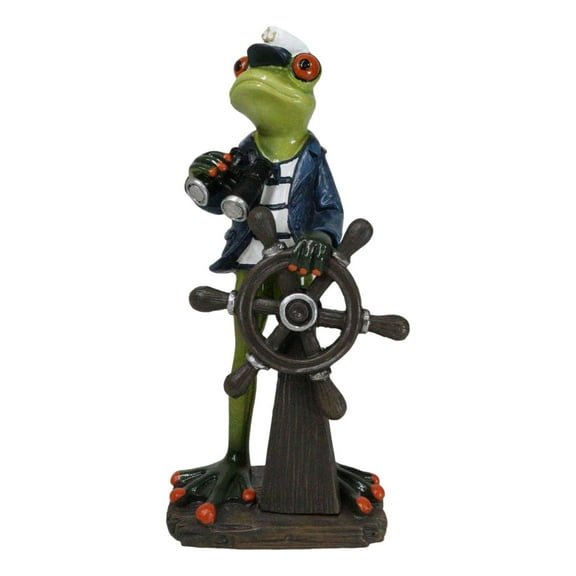 Marine Bon Voyage Sailor Captain Frog Holding Wheel Helm and Binoculars Figurine