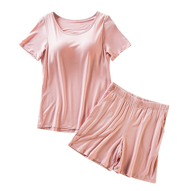 Ensembles de Pyjama pour Femmes Ensemble de Pyjama Décontracté d'Été à Bretelles Amples avec Coussin de Poitrine Manches Courtes et Shorts m