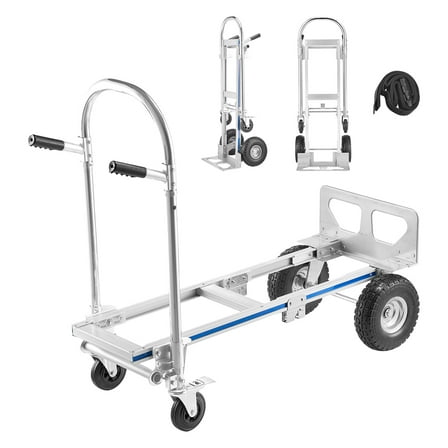 KFFKFF 2-in-1 Convertible Hand Truck, 1000 lbs Capacity for 4-Wheel Configuration, Heavy-Duty Dolly with Non-Slip Handle & Durable Wheels, Versatile Cart for Home, Warehouse, and Supermarket Use