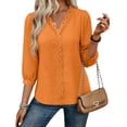 thumbnail image 5 of Warop 3/4 Length Sleeve Womens Tops Solid Hollow Out V-Neck Blouses Summer Casual Business Shirts, 5 of 9