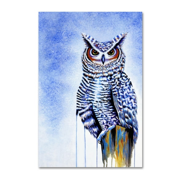 Trademark Fine Art 'Great Horned Owl In Blue' Canvas Art by Michelle Faber