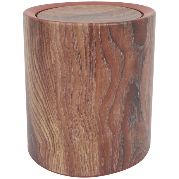 Bote de basura de grano de madera con tapa abatible Bote de basura redondo Contenedor de basura Cestas de papel de basura Titular Cesto de lavandería para sala de estar Cocina