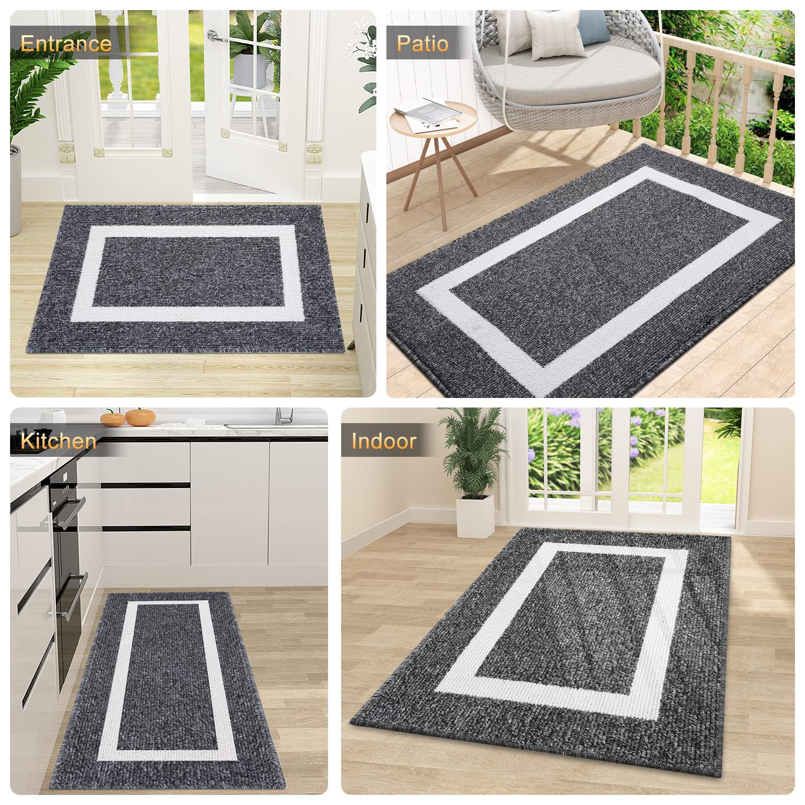 Buganda Indoor Door Mat, 24"x 36", Non Slip Low-Profile Entrance Rug Front Inside Doormats Dirt Trapper Entry Door Rugs for Entryway, Black
