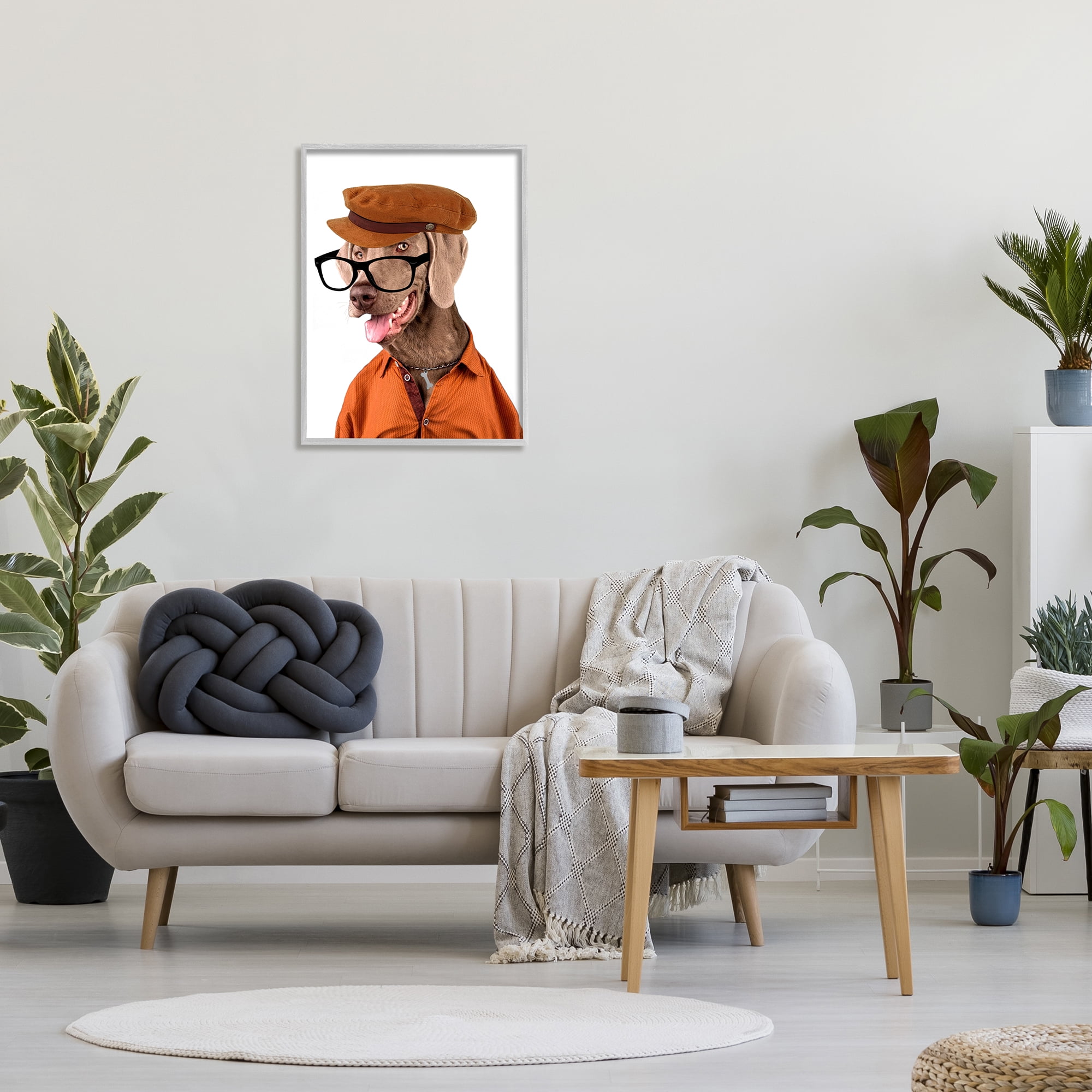 Stupell Industries Schoundrel Dog in Glasses Animals & Insects Painting Gray Framed Art Print Wall Art, 24 x 30