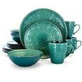 thumbnail image 1 of Elama Round Stoneware Embossed Dinnerware Dish Set, 16 Piece, Ocean Teal and Green, 1 of 5