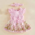 thumbnail image 4 of HWJAD Butterfly Lace One-Piece Romper Dress and Headband Set for Newborn Baby Girls Infant Tulle Bodysuit Dresses Summer Outfits, 4 of 8