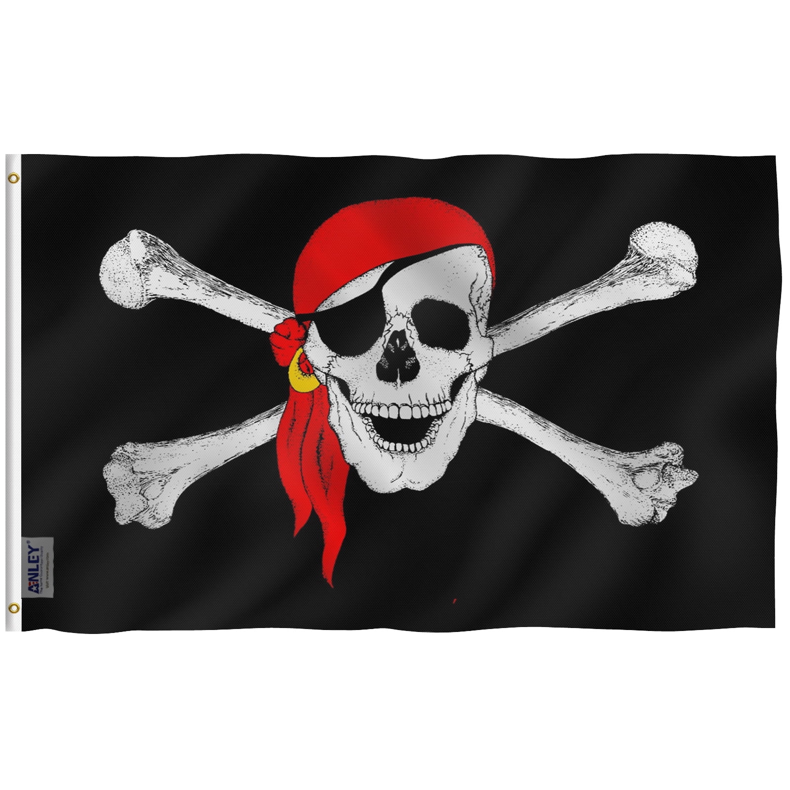 Skull & Crossbones Pirate Large Flag 8Ft X 5Ft Red Bandana Banner 2 Eyelets 