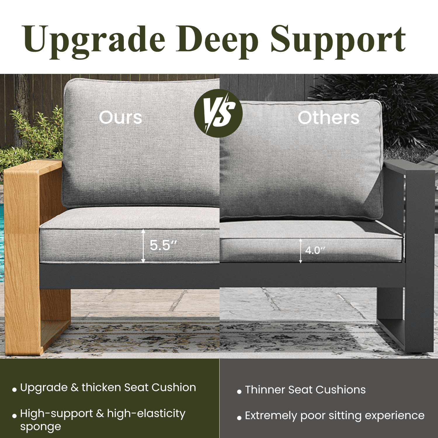 LayinSun Aluminum Patio Furniture Set 2 Seat Loveseat, Oversized Seat with Hight Back, Outdoor Conversation Sets for Porch, Balcony, Deck