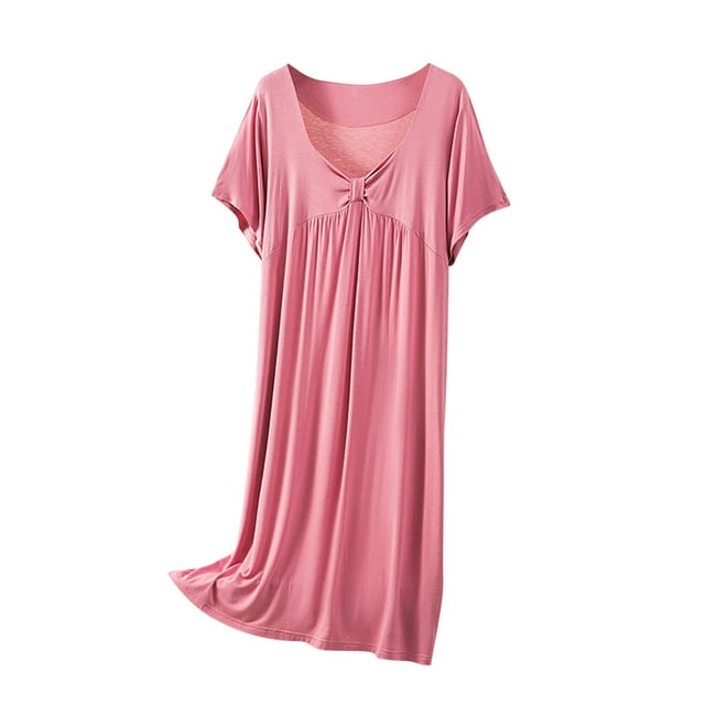 Diufon Chemises de Nuit en Coton pour Femmes Manches Courtes Col Rond Pyjama Robe Décontractée Ample Vêtements de Nuit à la Maison