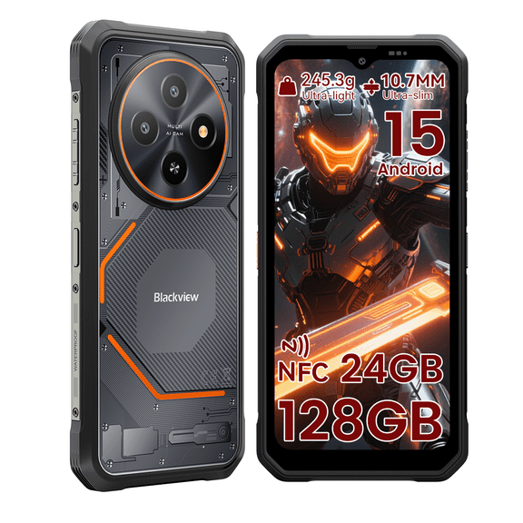 Blackview Fort2 Android 16 Rugged Phone,10.7mm Ultra-Thin Rugged Smartphone Unlocked,24GB 128GB/2TB 6.56" HD Large Dispaly,4G T-Mobile Dual SIM IP69K Waterproof 16MP 13MP Camera,NFC/OTG/GPS,Black