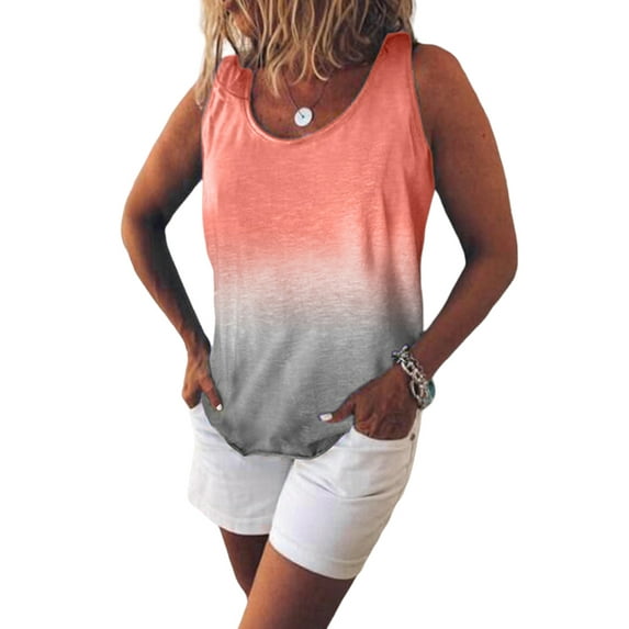 Gvmfive Womens Tank Tops Gradient Print Crew Neck Sleeveless T-Shirt S-5XL