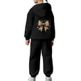 thumbnail image 7 of Girls Sweatsuit Bowknot Print Hoodie Jogger Soft Party Loungewear Comfy Play Casual Kids 2 Piece Outfits Black 2-3 Y, 7 of 7