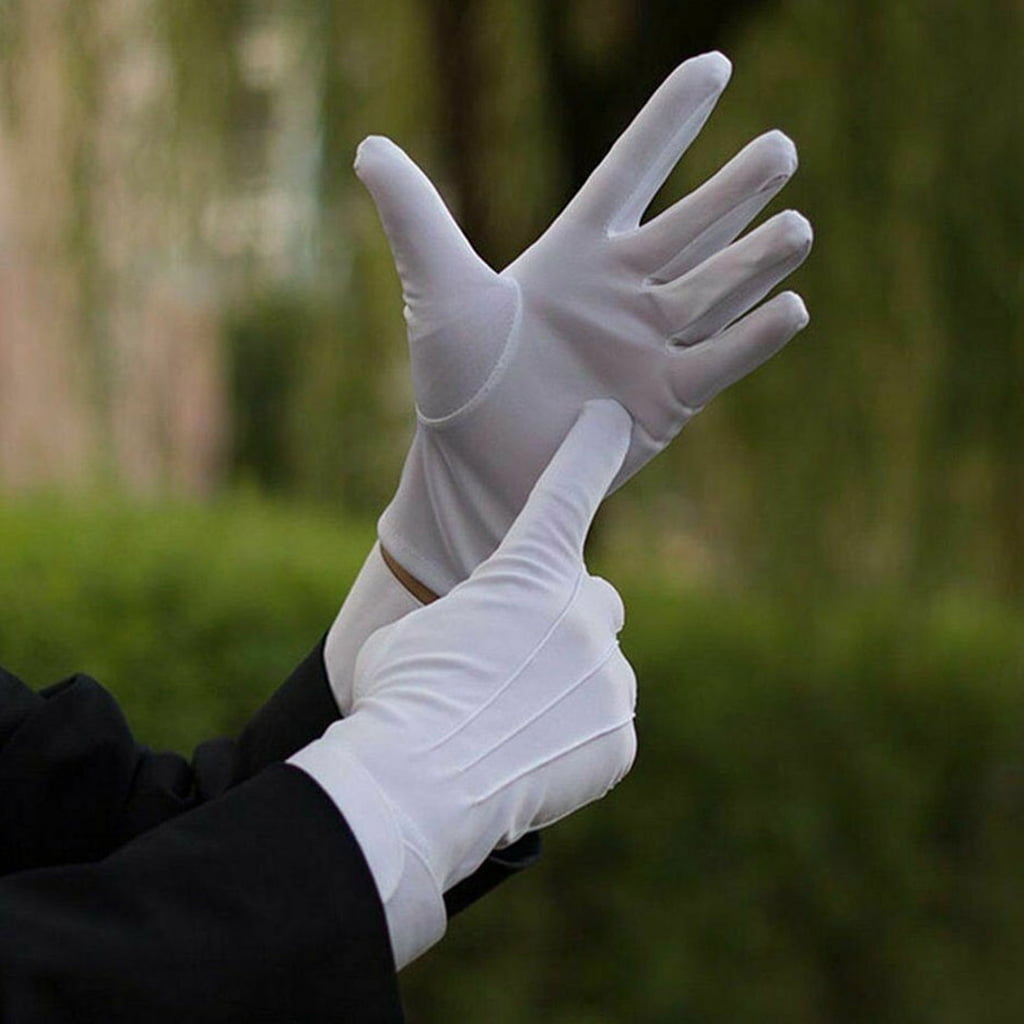 BOOYOU Men Spandex Thin Black White Parade Gloves Formal