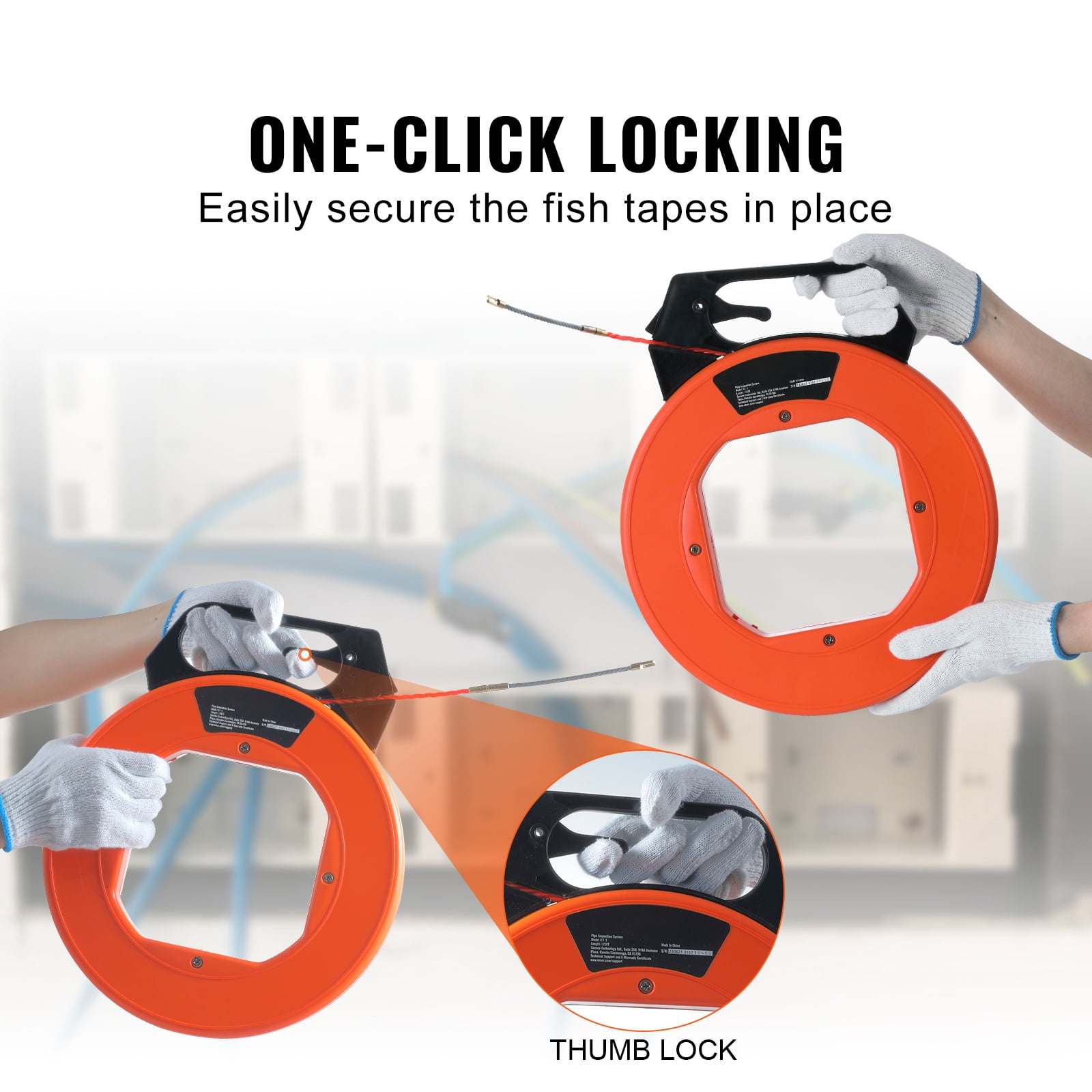 KFFKFF 125 ft PET Wire Puller, 3/16-Inch Cable Fishing Tool with Enhanced Housing and Handle, Convenient Wire Pulling Solution for Walls and Electrical Conduits, Non-Conductive Design