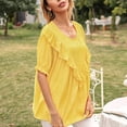 thumbnail image 4 of Camiseta de mujer de manga corta, cuello redondo, camisa con volantes, camiseta suelta de verano, amarillo, L Vogacara AP001237-11, 4 of 7