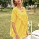 thumbnail image 4 of Camiseta de mujer de manga corta, cuello redondo, camisa con volantes, camiseta suelta de verano, amarillo, L Advancent AP001237-11, 4 of 7