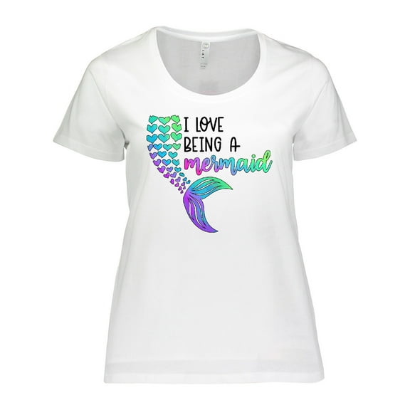 Inktastic I Love Being a Mermaid Colorful Heart Mermaid Tail Women's Plus Size T-Shirt