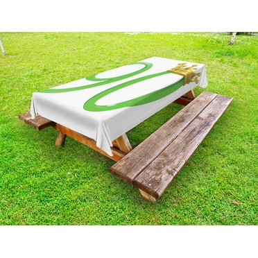 90th Birthday Outdoor Tablecloth, 3D Style Design with Number Ninety Queen Crown Celebration Theme Print, Decorative Washable Fabric Picnic Tablecloth, 58 X 120 Inches, Yellow Green, by Ambesonne