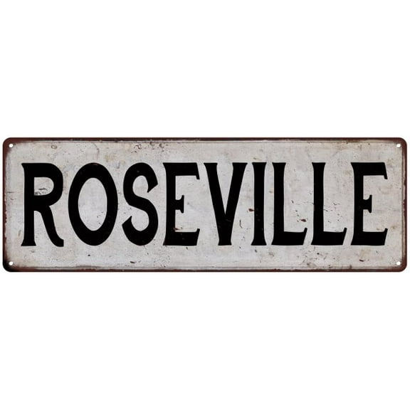ROSEVILLE Vintage Look Rustic Metal City State Sign 8 x 24 Matte Finish Metal 108240041249