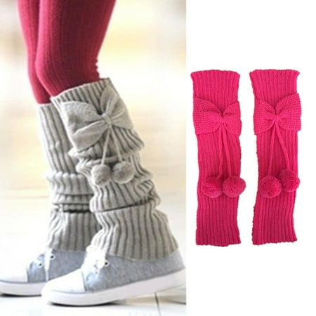 

Leg Warmer Bowknot Ball Warm Solid Color Knitted Boot Socks for Autumn Winter