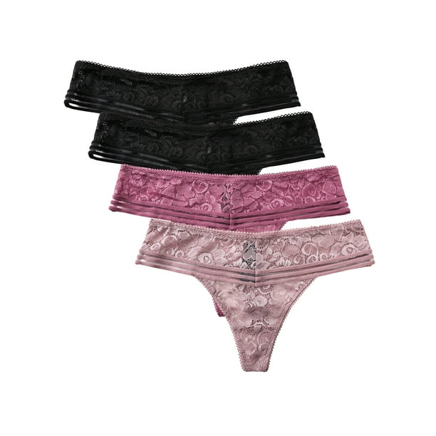 Charmo Women's Lace Panties Thongs Cheeky Bikini Panties Sexy Underwear, 4  Pack 
