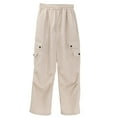 thumbnail image 4 of ManxiVoo Womens Relaxed Fit Cargo Pants Petite High Waist Loose Straight Leg Lightweight Casual Trousers L Size Beige, 4 of 5