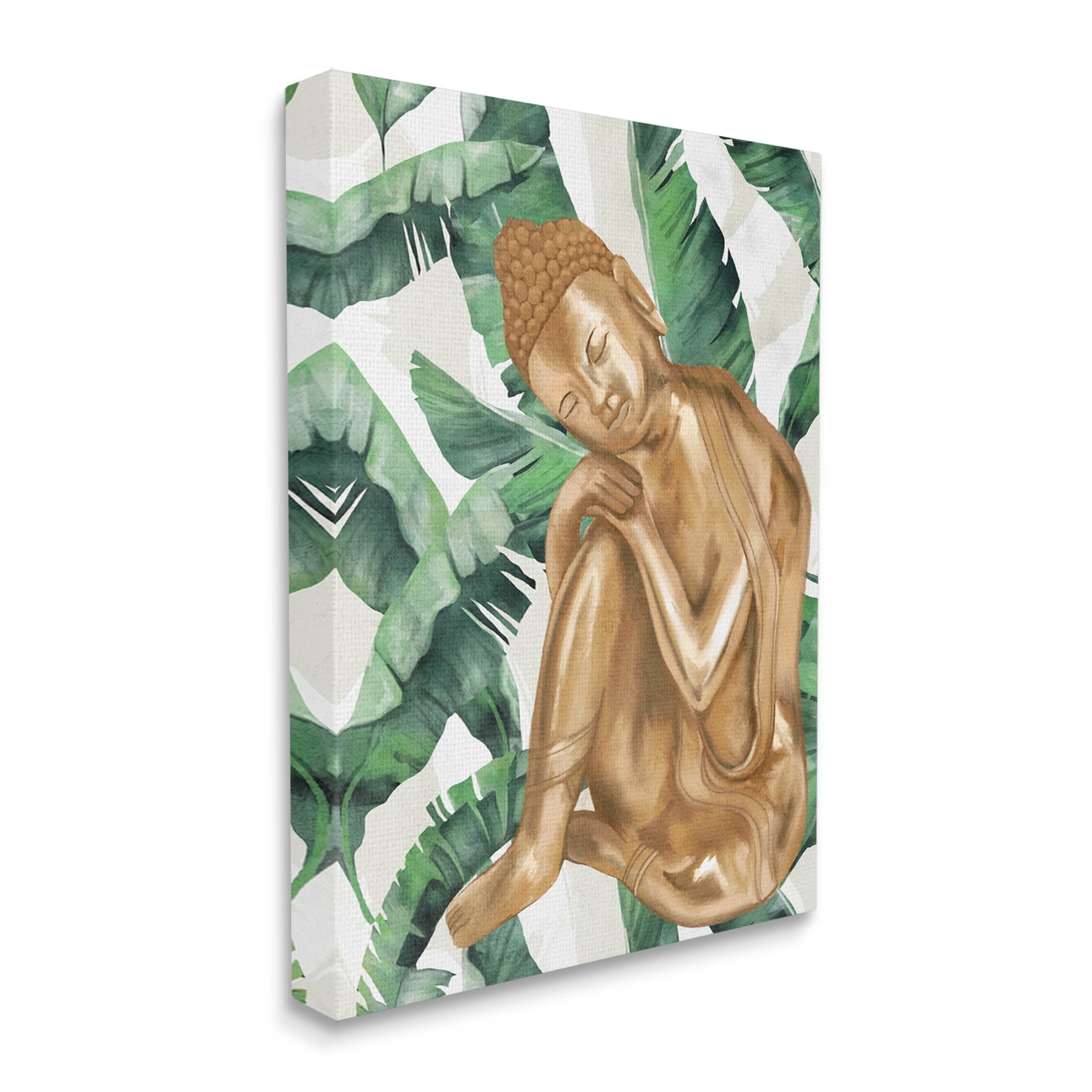 Stupell Industries Tropical Leaves Pattern Buddha Graphic Art Gallery Wrapped Canvas Print Wall Art, Design by Lil' Rue