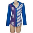 thumbnail image 2 of Women's Sarah Lynn Printed Blue Skull Shirt Blue Button-up Long Sleeve Striped Shirt Uniform, 2 of 7