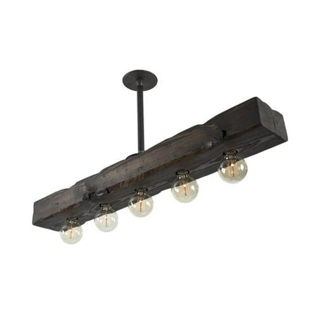 - West Ninth Vintage Recessed Wood Beam 5-Light Kitchen Island Pendant