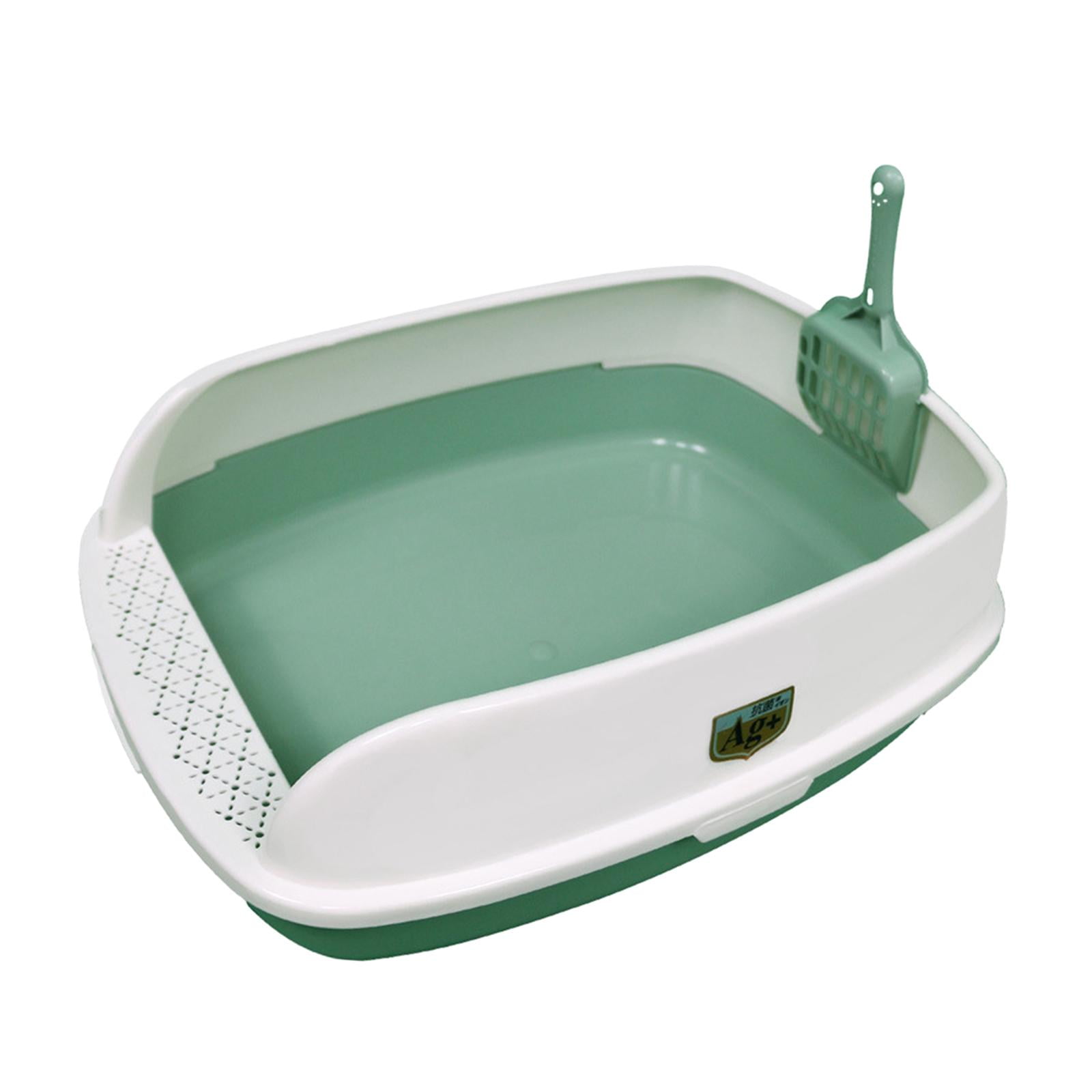 High Sided Cat Litter Box Semi Enclosed with Scoop Anti Splashing Cat Bedpan Green