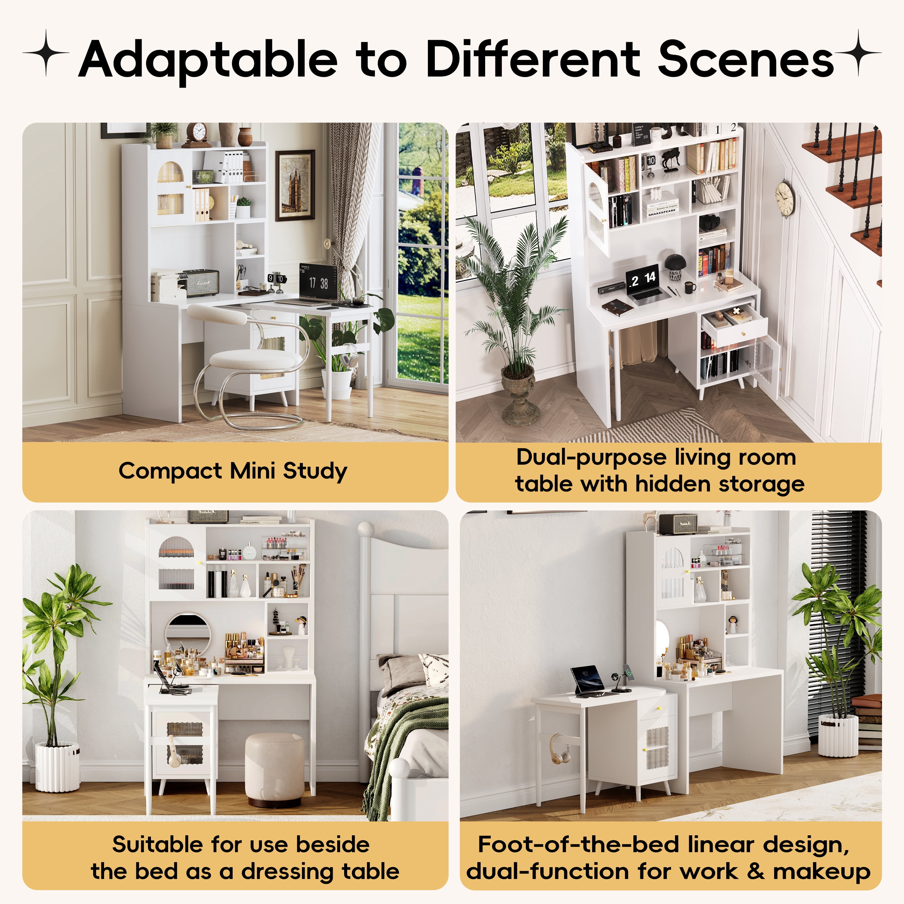 Aukfa Computer Desk with Hutch,LShape Office Desk Gaming Desk, Rotating Desktop,Storage Cabinets for Home Office Bedroom,White