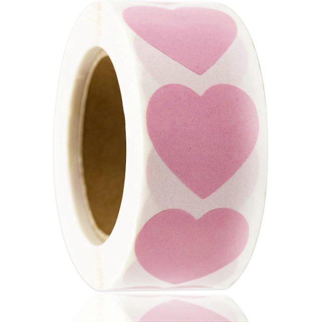 Coloured Heart Stickers 500 Pcs/1roll 25mm Pink Self Adhesive Heart Labels Coding Heart Stickers Labels Glossy Paper Stickers