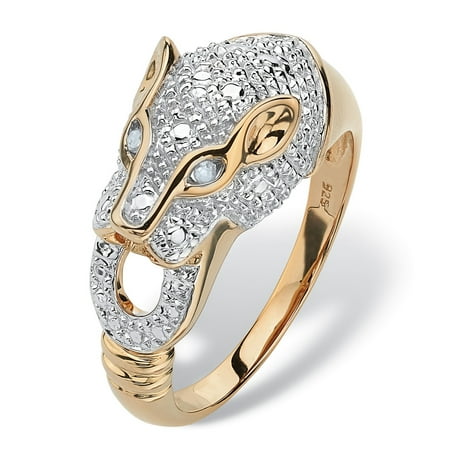 White Gold Panther - Round Pave Diamond Accent Panther Ring in 18k Gold over Sterling Silver