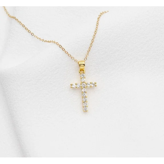 2Ct Round Cut Lab Created Diamond Cross Women Pendant 14K Yellow Gold Plated