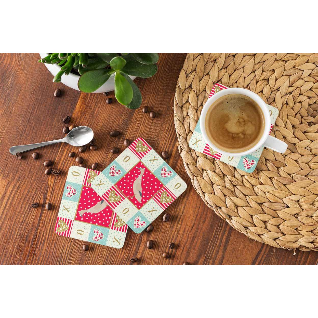 West Harlequin Duck Love Foam Coaster Set of 4
