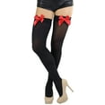 thumbnail image 5 of ToBeInStyle Women's Opaque Satin Bow Accent Thigh Highs - Black/Red - One Size, 5 of 5