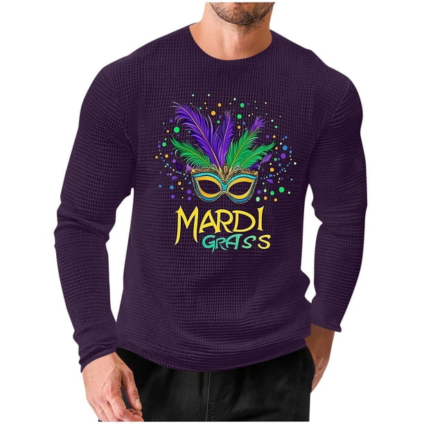 Mens Casual Camisetas Carnaval Impreso Suelto Elástico de Manga Larga Cuello Redondo Suéter, Gimnasio Hogar Desgaste Superior