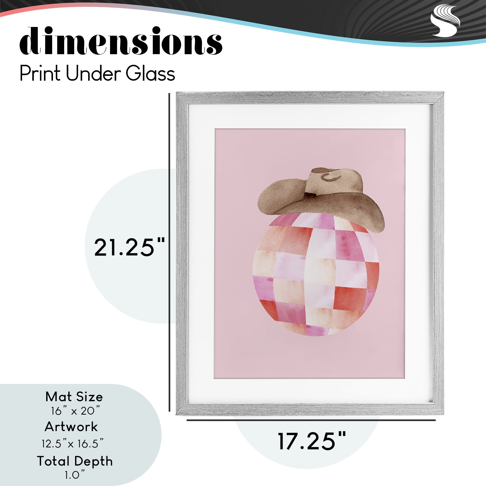 Rosy Disco Cowgirl Hat Gray Framed Print Under Glass, design by Nina Jacobs