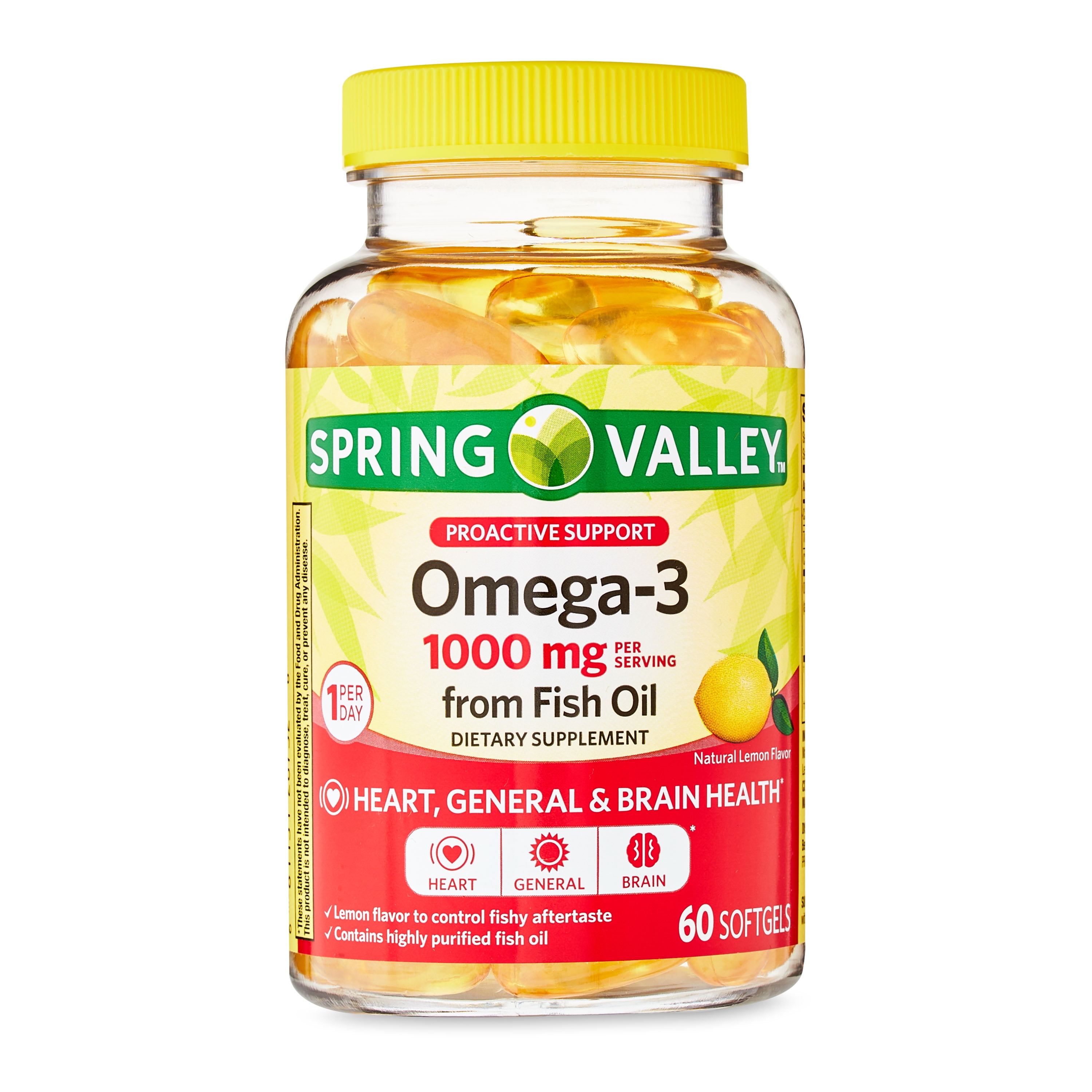 Spring Valley Proactive Support Omega-3 from Fish Oil Dietary Supplement, 1000 mg, 60 count