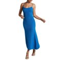 thumbnail image 2 of xiaxaixu Robe Longue d'Été Ajustée pour Femmes Couleur Unie Sans Manches Coupe Basse Robe à Bretelles Spaghetti en Tricot, 2 of 6