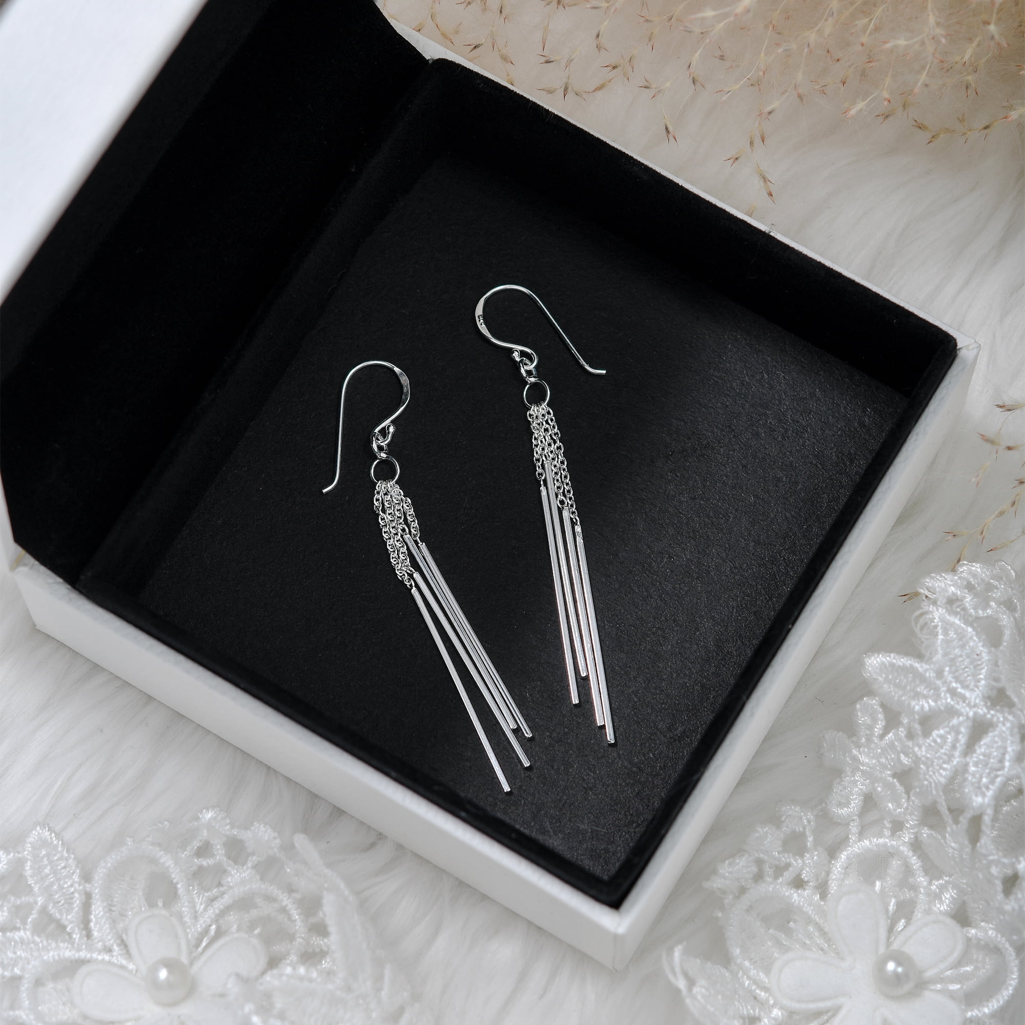 Trendy Stranded Stick Drop .925 Sterling Silver Dangle Earrings