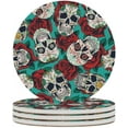 thumbnail image 2 of SKYSONIC Round Drink Coasters 2 Pcs Roses Skulls Absorbent Ceramic Coaster with Cork Base for Coffee Cups for Home Decor, 2 of 6