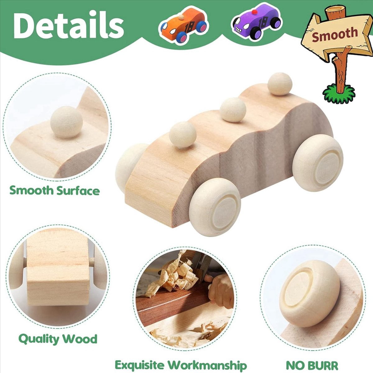 72 Pack DIY Wood Car Toys Unfinished Wooden Cars to Paint Wooden Craft Cars for Home Activities Craft Projects Family