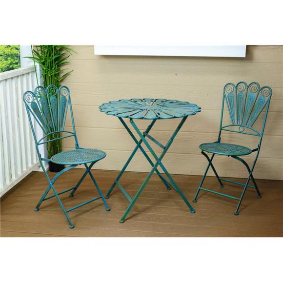 Alpine Corp BVK608A Ensemble Bistro en Plumes de Paon - Table et Deux Chaises