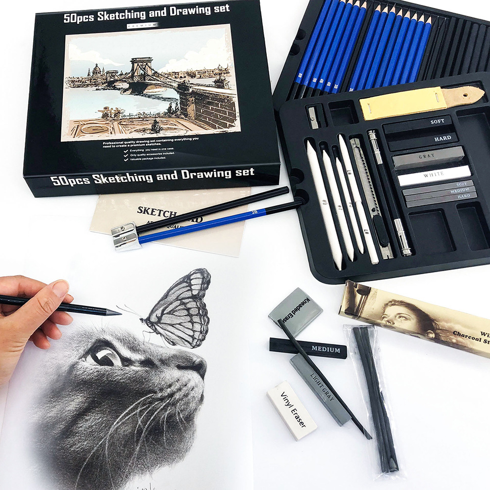 50-Piece Professional Drawing Pencil Set - Sketch Kit for Artists & Beginners