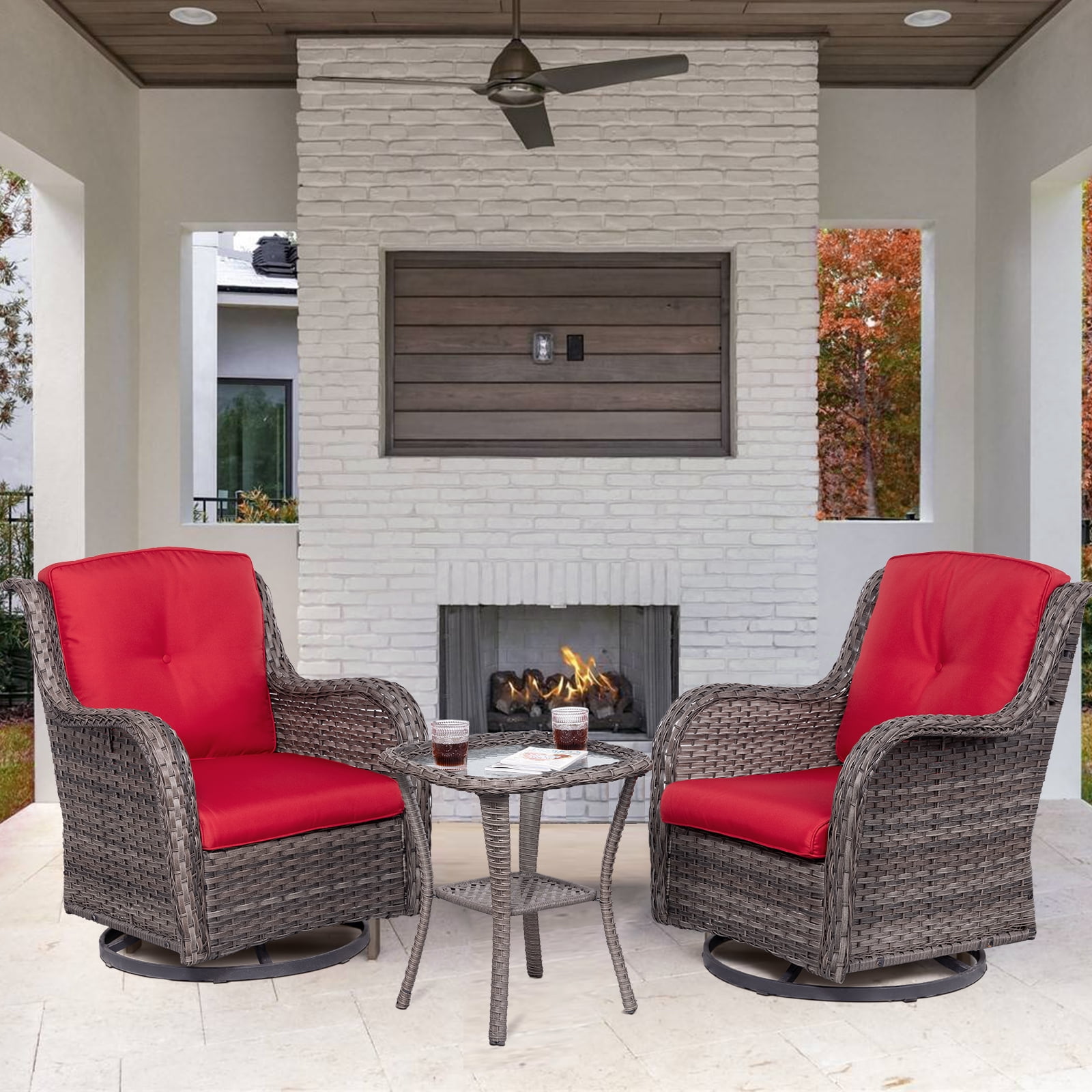 Meetleisure Outdoor Swivel Rocker Wicker Patio Chairs Sets Of 2 With