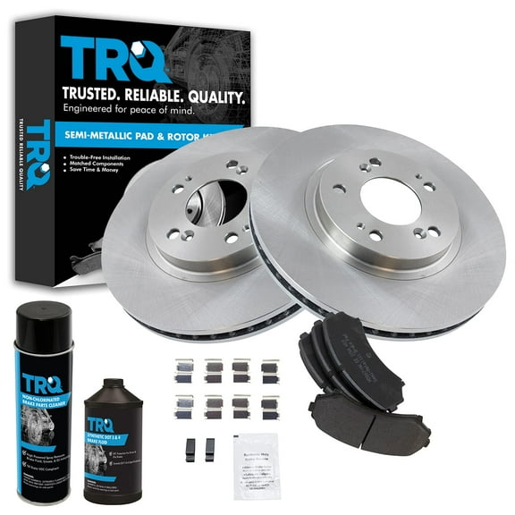 TRQ Front Semi Metallic Brake Pad & Rotor Kit w/Fluids for Mitsubishi Endeavor BKA16547