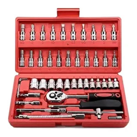 46-In-1 Pcs Kit & Screwdriver Set | Multi-Purpose Combination Tool Case, Precision Socket Set | Multi Purpose Set, Ratchet Wrench, Extension Bars, Spinner Handle, Bit Adapter Repair Tool