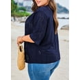 thumbnail image 6 of DOKOTOO Plus Size Cardigan for Women Summer Half Sleeve Cutout Cover Ups Open Front Cardigans Navy Blue L US12-14, 6 of 11